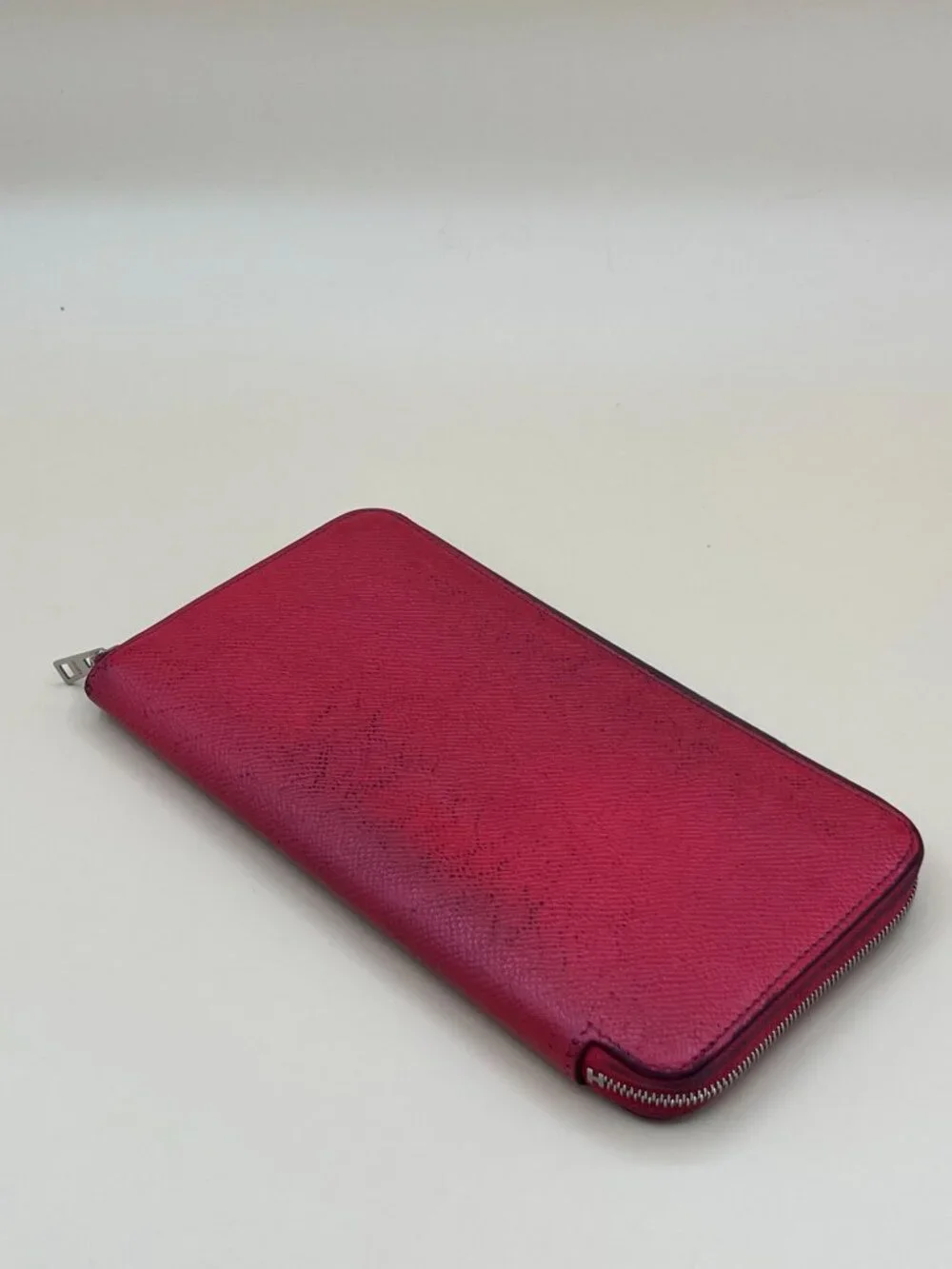 Hermes Azap Silk In Zip Around Wallet Rouge Red Epsom Leather Silk Lining France